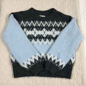 LOFT Black and Light Blue Patterned Sweater